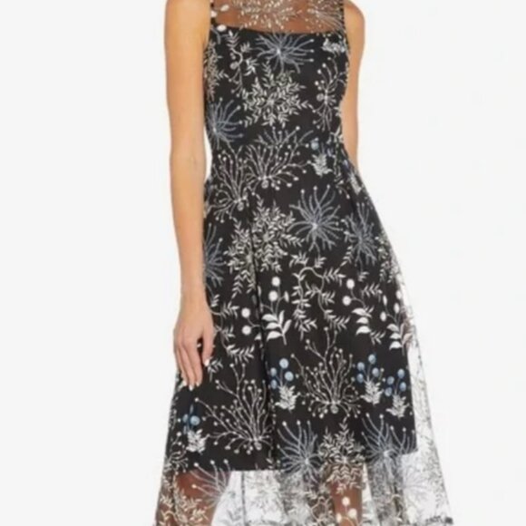 NWT Adrianna Papell Embroidered Knit Fit & Flare Midi Dress - Size 8 - Picture 1 of 6